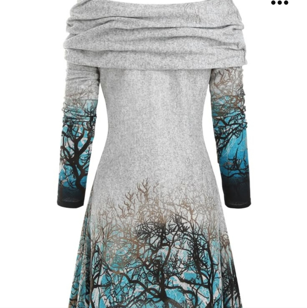 Trees In Winter Cowl Neck Asymmetrical Tunic Dress Dressfo Slim W XL (US 10) - Picture 3 of 16